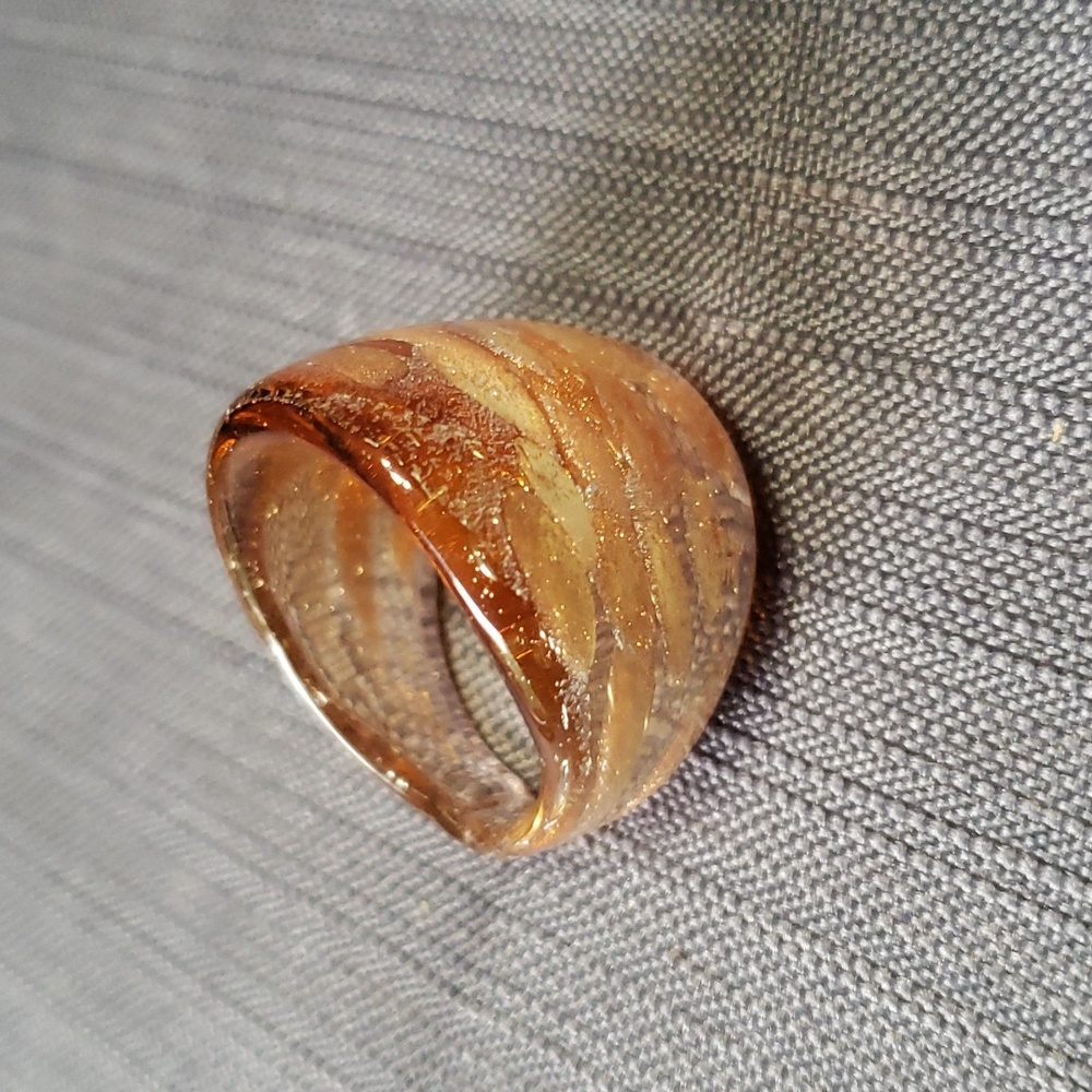 VTG Murano Glass Ring with Silver and Copper Flecks.  Size 8